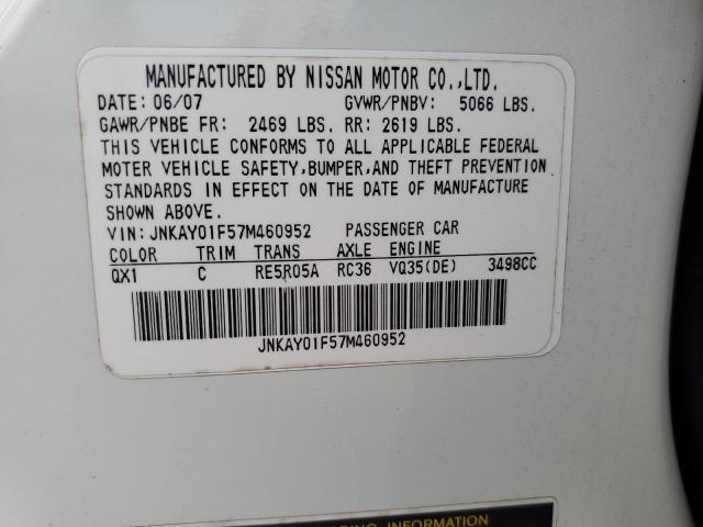 JNKAY01F57M460952 - 2007 INFINITI M35 BASE WHITE photo 12