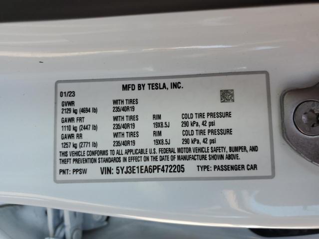 5YJ3E1EA6PF472205 - 2023 TESLA MODEL 3 WHITE photo 12