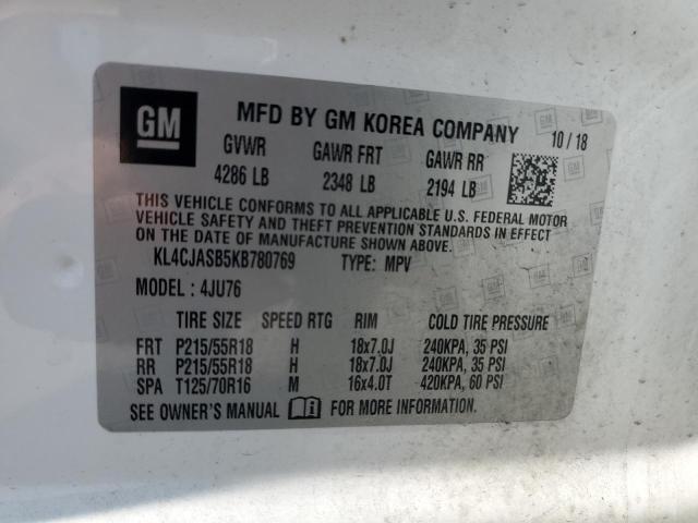 KL4CJASB5KB780769 - 2019 BUICK ENCORE PREFERRED Білий фото 12