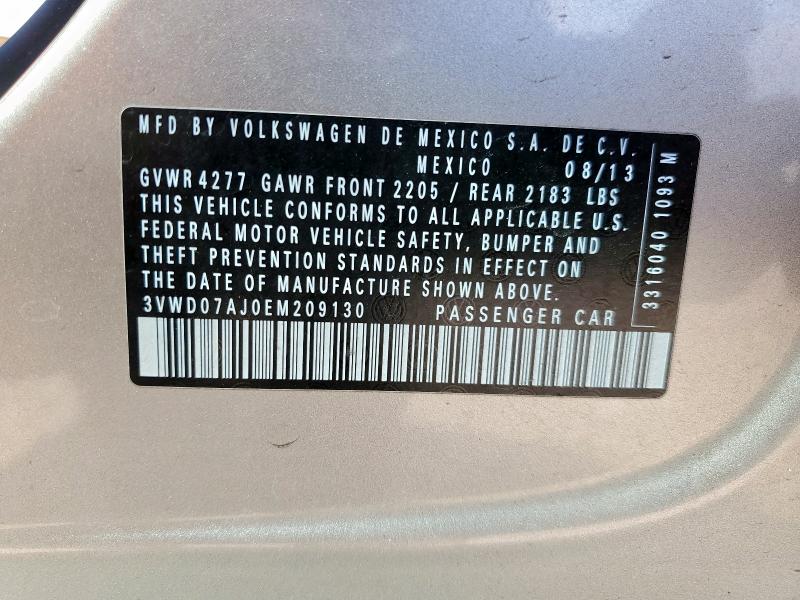 3VWD07AJ0EM209130 - 2014 VOLKSWAGEN JETTA SE CREAM photo 12