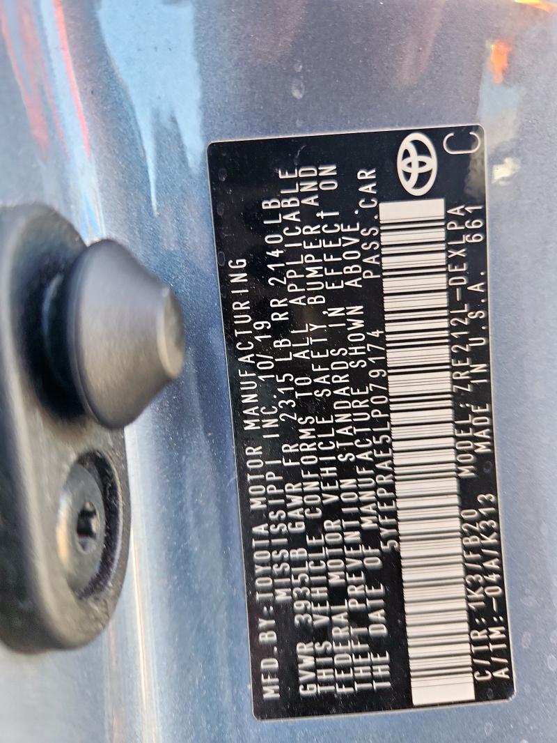 5YFEPRAE5LP079174 - 2020 TOYOTA COROLLA LE Mavi foto 12