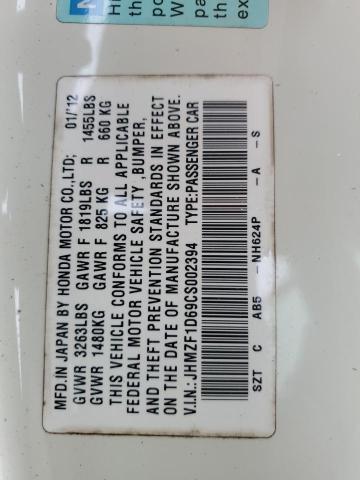 JHMZF1D69CS002394 - 2012 HONDA CR-Z EX WHITE photo 12