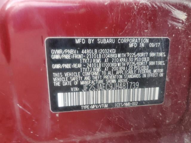 JF2SJAEC9JH481739 - 2018 SUBARU FORESTER 2.5I PREMIUM Bordo foto 14