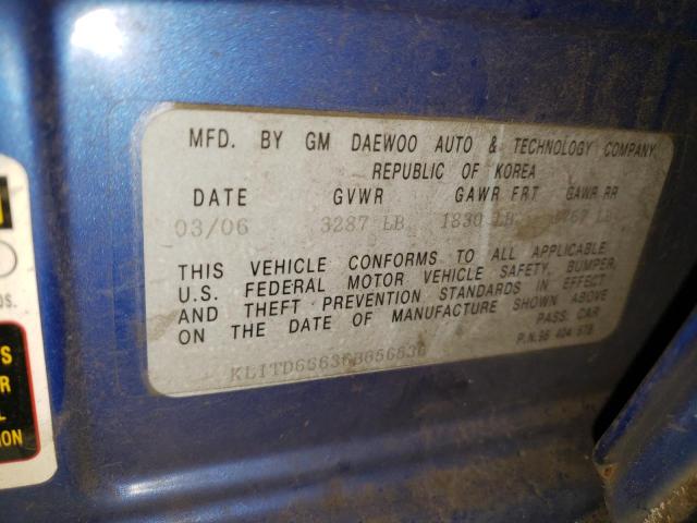 KL1TD66636B656536 - 2006 CHEVROLET AVEO BASE Mavi foto 12