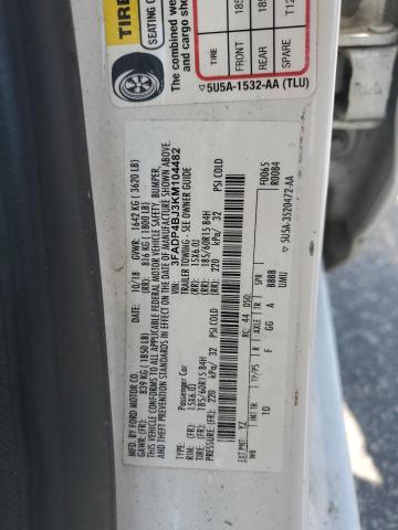 3FADP4BJ3KM104482 - 2019 FORD FIESTA SE 白色 照片 12