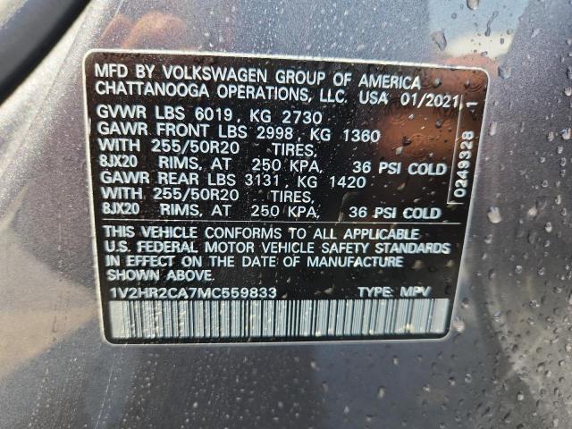 1V2HR2CA7MC559833 - 2021 VOLKSWAGEN ATLAS SE 灰色 照片 13