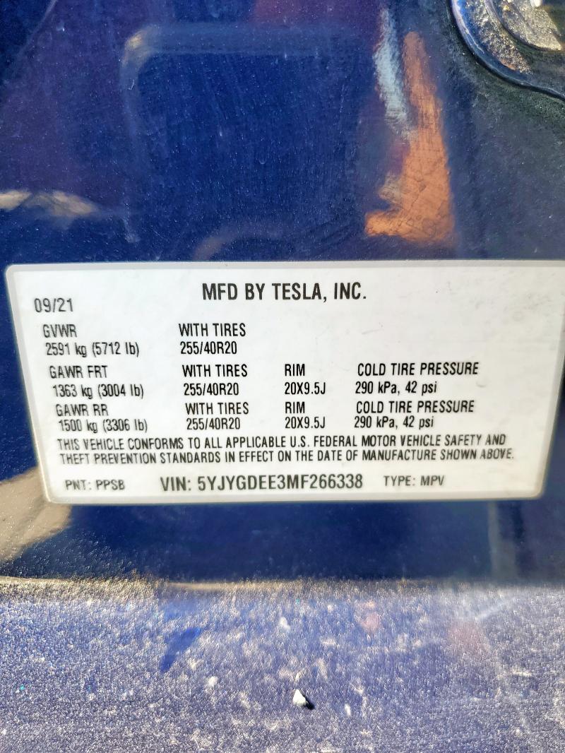 5YJYGDEE3MF266338 - 2021 TESLA MODEL Y BLUE photo 13
