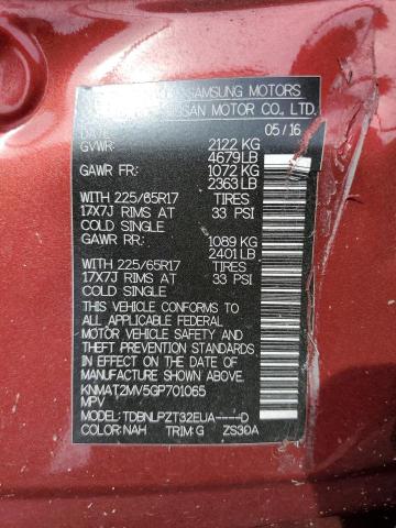 KNMAT2MV5GP701065 - 2016 NISSAN ROGUE S წითელი ფოტო 13