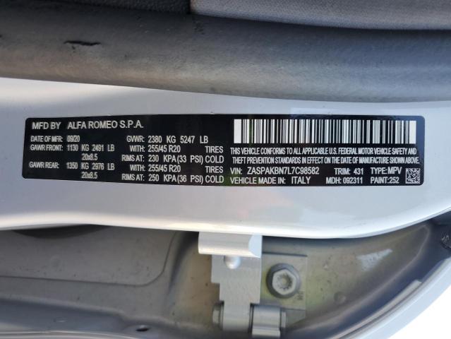 ZASPAKBN7L7C98582 - 2020 ALFA ROMEO STELVIO TI GRAY photo 13