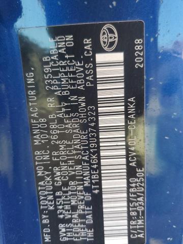 4T1BE46K19U374323 - 2009 TOYOTA CAMRY BASE BLUE photo 13