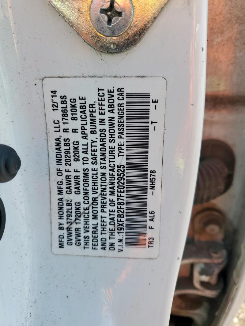 19XFB2F87FE029525 - 2015 HONDA CIVIC EX WHITE photo 12