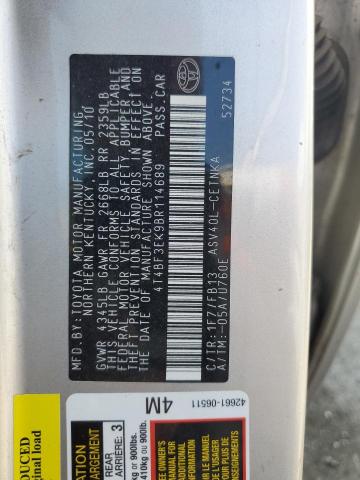 4T4BF3EK9BR114689 - 2011 TOYOTA CAMRY BASE SILVER photo 12
