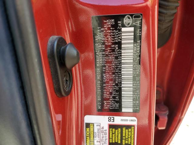 2T1BU4EE2BC580112 - 2011 TOYOTA COROLLA BASE Czerwony zdjęcie 12