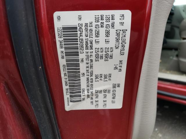 2D4GP44L85R395213 - 2005 DODGE GRAND CARA SXT RED photo 13