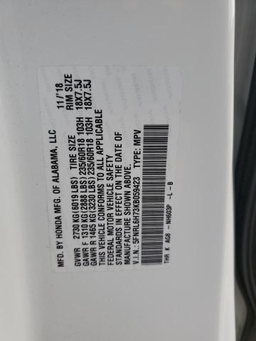 5FNRL6H73KB059423 - 2019 HONDA ODYSSEY EXL Beyaz fotoğraf 13