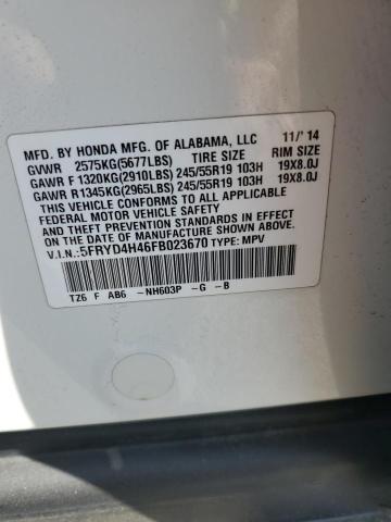5FRYD4H46FB023670 - 2015 ACURA MDX TECHNOLOGY Weiß Foto 14