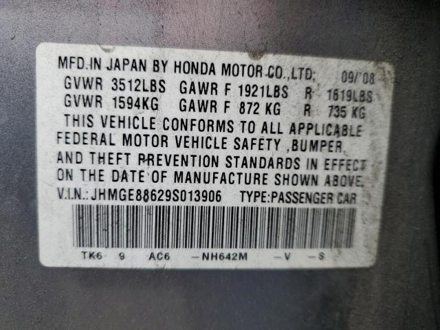 JHMGE88629S013906 - 2009 HONDA FIT SPORT SILVER photo 12