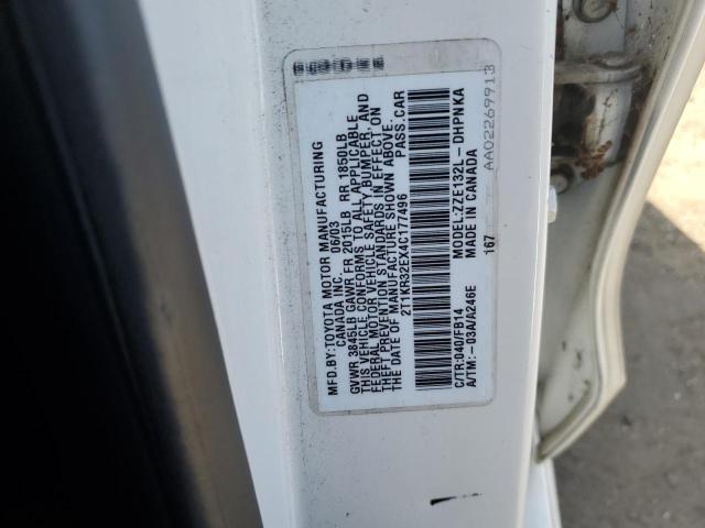 2T1KR32EX4C177496 - 2004 TOYOTA COROLLA MA XR WHITE photo 12