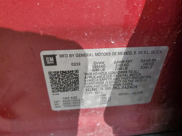 3GNCJLSB7KL342424 - 2019 CHEVROLET TRAX 1LT RED photo 12