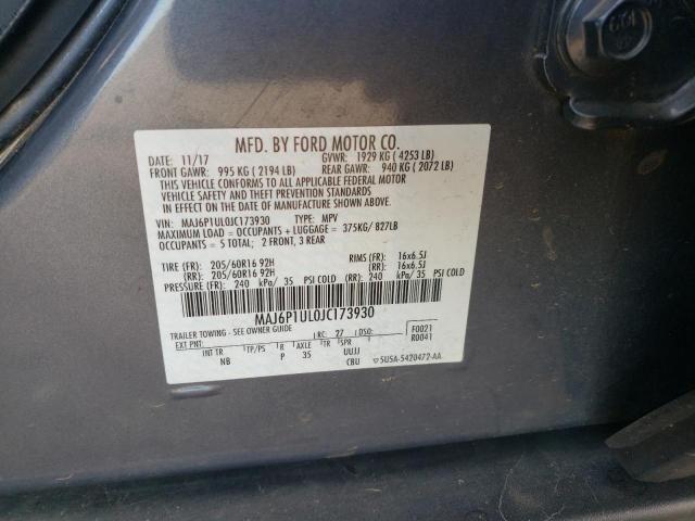 MAJ6P1UL0JC173930 - 2018 FORD ECOSPORT SE GRAY photo 12