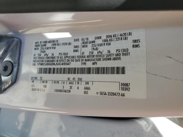 1FMCU0GD8JUC45547 - 2018 FORD ESCAPE SE Ақ фото 13