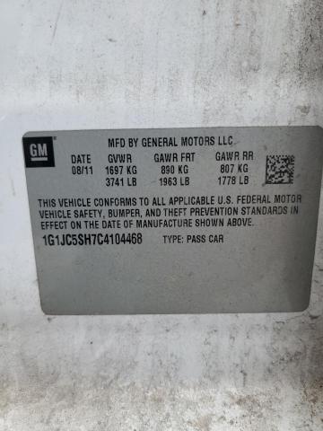 1G1JC5SH7C4104468 - 2012 CHEVROLET SONIC LT WHITE photo 12