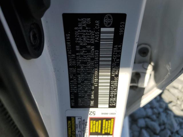 4T1B11HK6JU156583 - 2018 TOYOTA CAMRY L 白色 照片 12