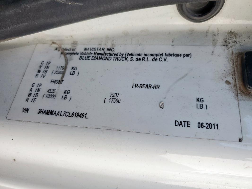3HAMMAAL7CL619461 - 2012 INTERNATIONAL 4000 4300 WHITE photo 10