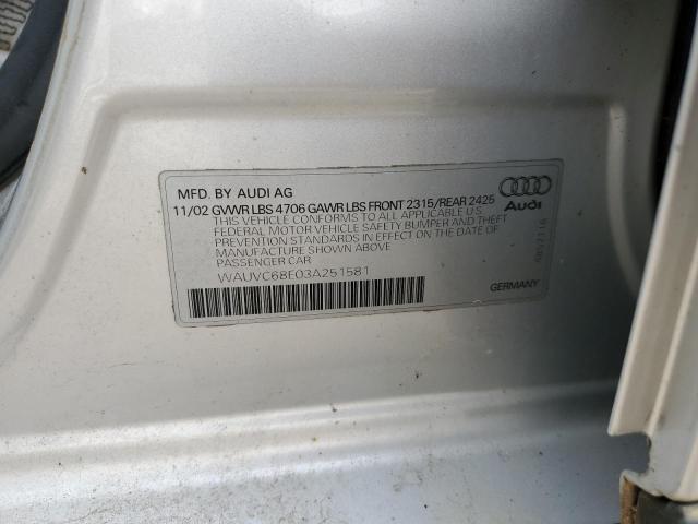 WAUVC68E03A251581 - 2003 AUDI A4 1.8T AVANT QUATTRO SILVER photo 12