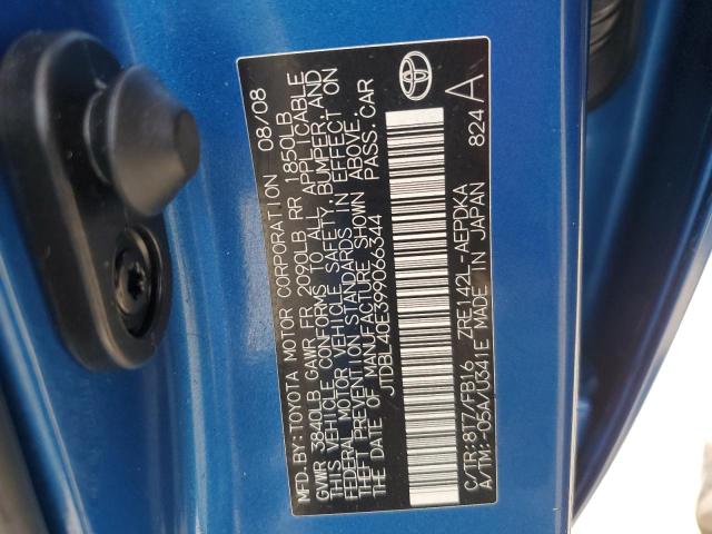 JTDBL40E399066344 - 2009 TOYOTA COROLLA BASE BLUE photo 12