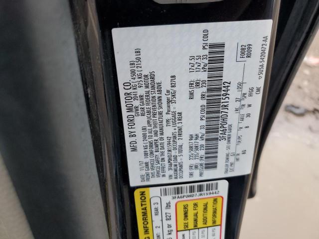 3FA6P0HD7JR159442 - 2018 FORD FUSION SE Чорний фото 12