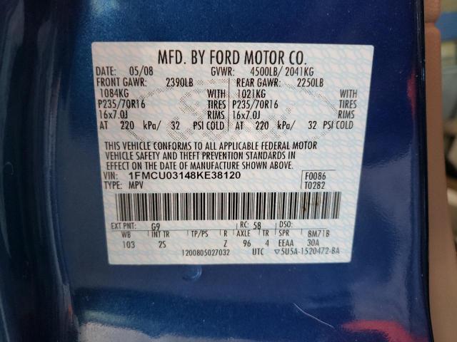 1FMCU03148KE38120 - 2008 FORD ESCAPE XLT BLUE photo 13