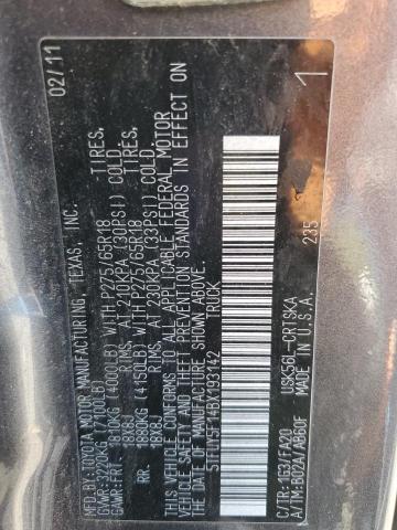 5TFUY5F14BX193142 - 2011 TOYOTA TUNDRA DOUBLE CAB SR5 GRAY photo 12