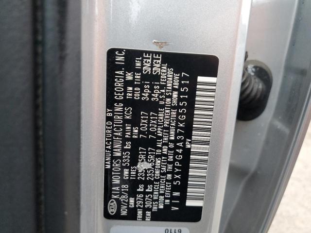 5XYPG4A37KG551517 - 2019 KIA SORENTO L SILVER photo 13