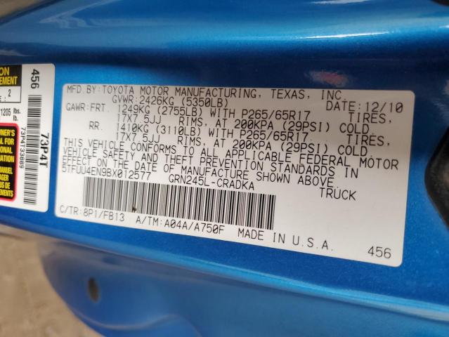 5TFUU4EN9BX012577 - 2011 TOYT TACOMA ACCESS CAB 蓝色 照片 12