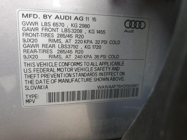 WA1VAAF75HD003567 - 2017 AUDI Q7 PRESTIGE SILVER photo 13