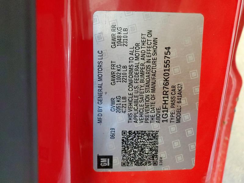 1G1FH1R76K0155754 - 2019 CHEVROLET CAMARO SS RED photo 13