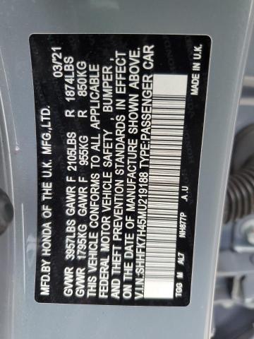 SHHFK7H45MU219188 - 2021 HONDA CIVIC SPORT GRAY photo 12