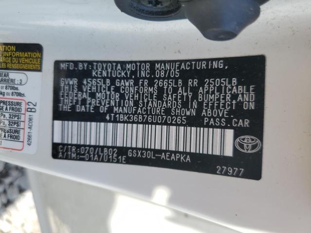 4T1BK36B76U070265 - 2006 TOYOTA AVALON XL 白色 照片 23