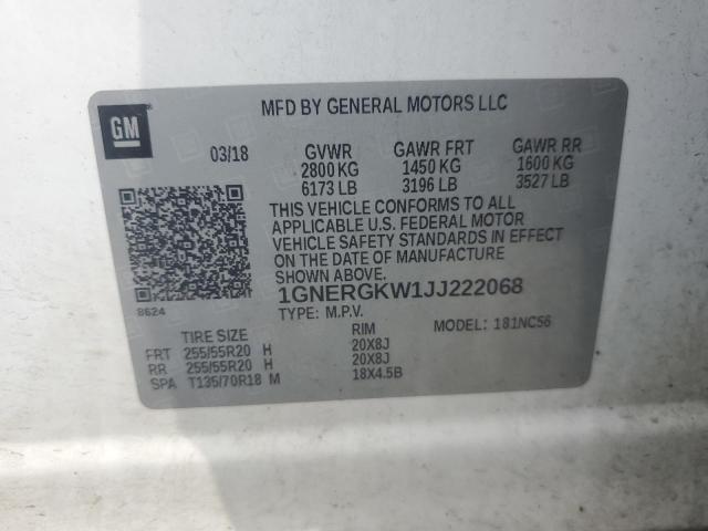 1GNERGKW1JJ222068 - 2018 CHEVROLET TRAVERSE LT თეთრი ფოტო 14