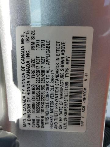 2HKRM3H73FH551498 - 2015 HONDA CR-V EXL SILVER photo 14