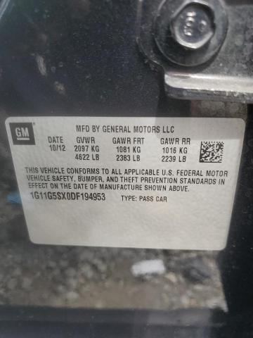 1G11G5SX0DF194953 - 2013 CHEVROLET MALIBU 3LT შავი ფოტო 12