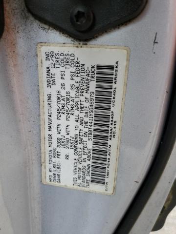 5TBBT4411YS046979 - 2000 TOYOTA TUNDRA ACCESS CAB ლურჯი ფოტო 12