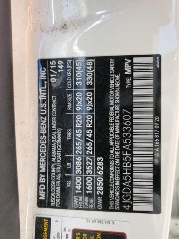 4JGDA5HB5FA533607 - 2015 MERCEDES-BENZ ML 350 4MATIC WHITE photo 14