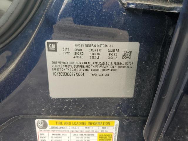 1G1ZC5E03CF273304 - 2012 CHEVROLET MALIBU 1LT BLUE photo 12