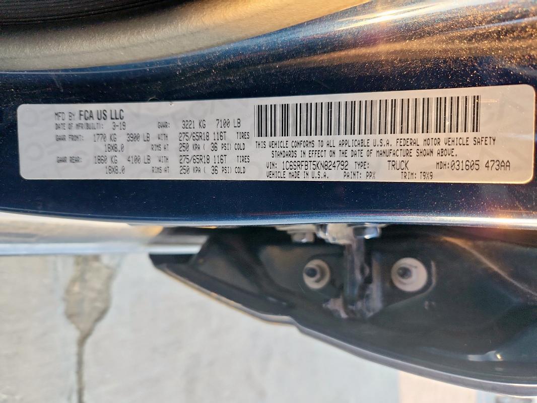 1C6SRFBT5KN824792 - 2019 RAM 1500 BIG HORN/LONE STAR BLUE photo 12