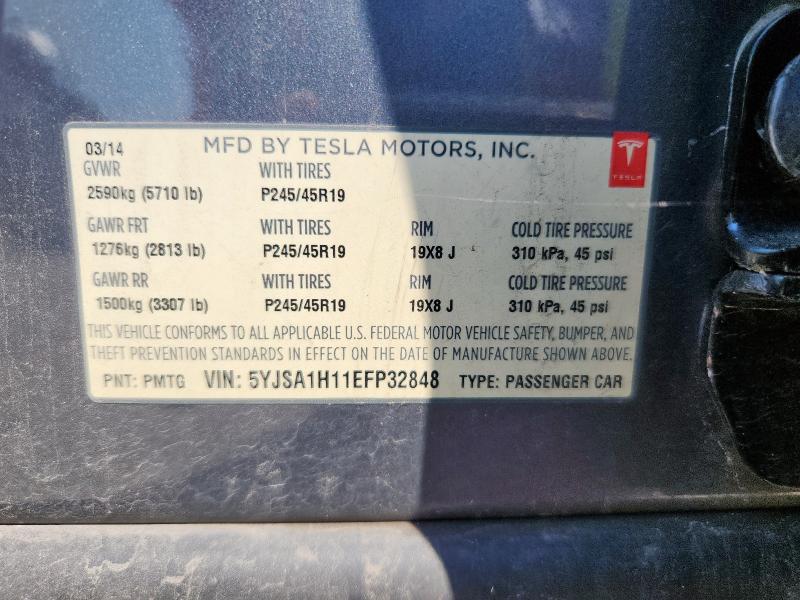 5YJSA1H11EFP32848 - 2014 TESLA MODEL S GRAY photo 12