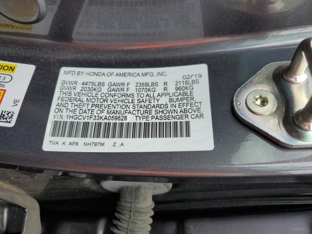 1HGCV1F33KA059628 - 2019 HONDA ACCORD SPORT 灰色 照片 12