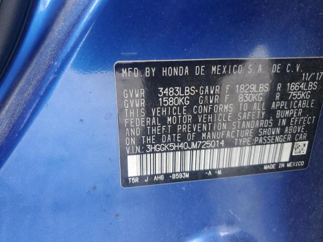 3HGGK5H40JM725014 - 2018 HONDA FIT LX Կապույտ լուսանկար 12