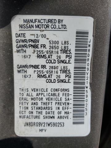 JN8DR09Y21W590253 - 2001 NISSAN PATHFINDER LE BROWN photo 13